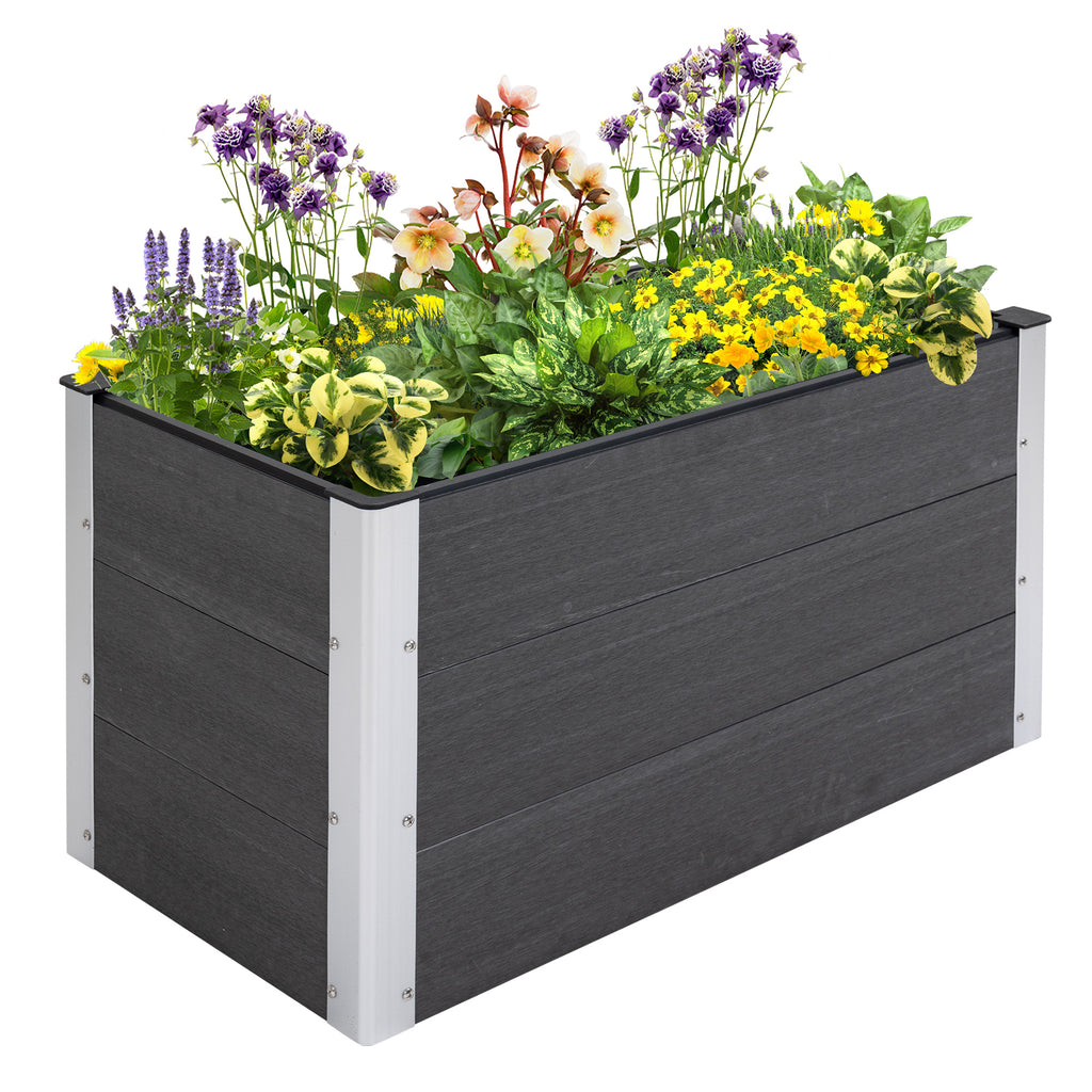 Outsunny Hochbeet Aluminium, Pflanzbeet Frühbeet Gartenbeet Blumenkasten wetterfest, ohne Boden, Pflanzkasten 100x50x55,5cm für Terrasse, Balkon, Blumenkasten für Blumen, Pflanzen, Grau