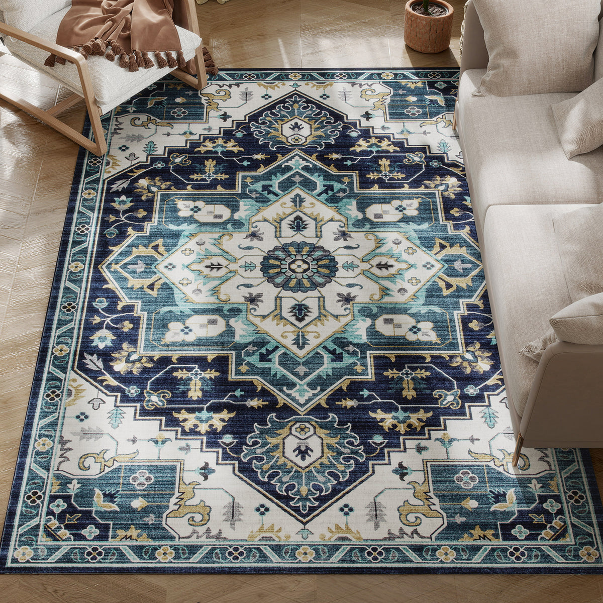 HOMCOM Boho Teppich rutschfest und waschbar Kurzflor für Wohnzimmer und Schlafzimmer, 230x160 cm, Mehrfarbig