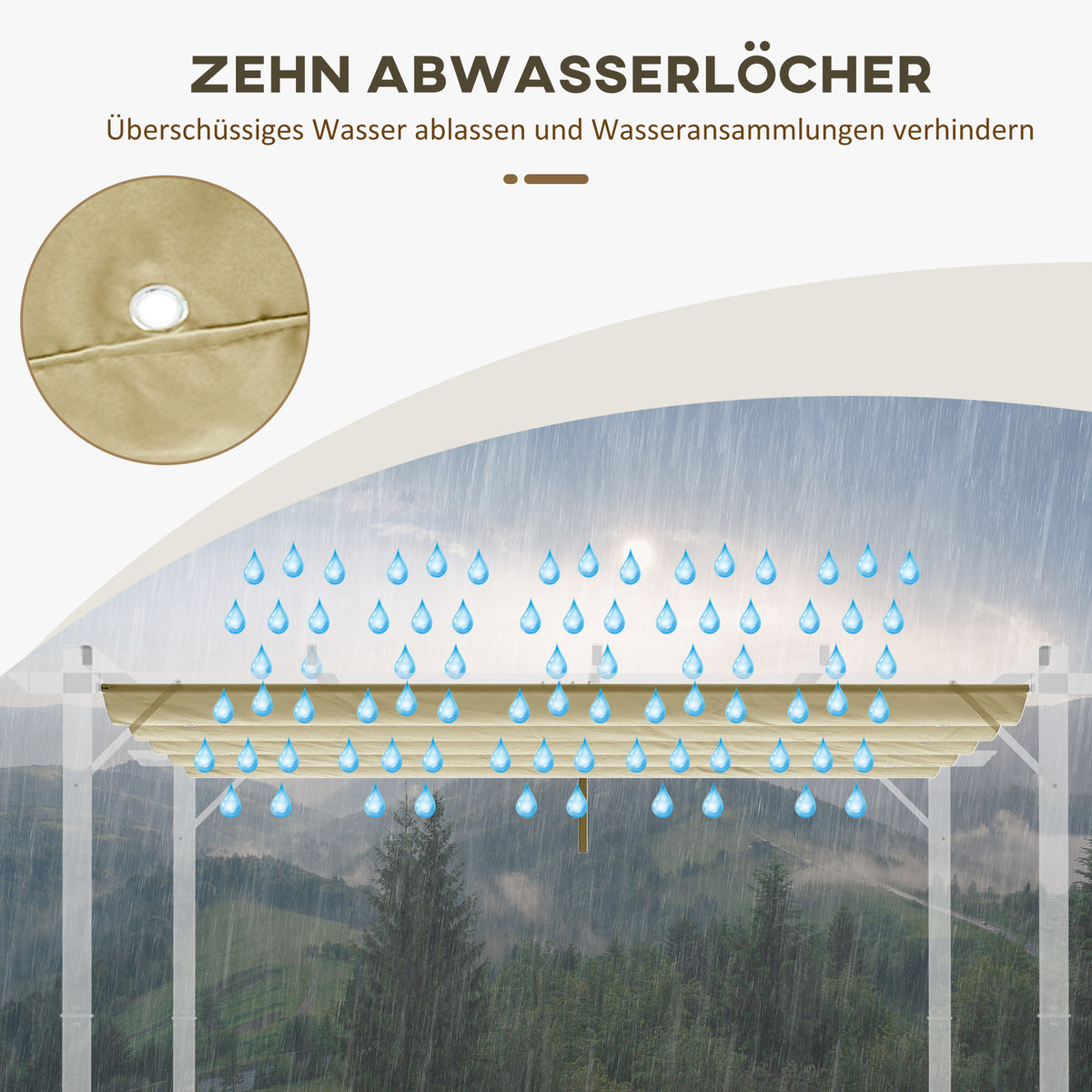 Outsunny Ersatzdach für 3 x 3 m Pergola, einziehbar, mit Regenabflusslöchern, wetterfest, Polyester, Beige
