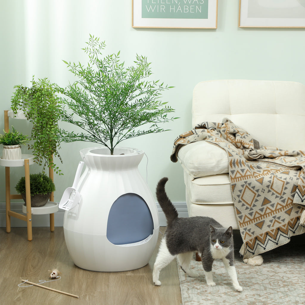 PawHut Katzentoilette mit Geruchsstop in Vasenform mit Schaufel, aus ABS und Edelstahl, 50x48,5x58,7 cm, Weiß