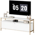 HOMCOM TV-Möbel TV-Rack für Fernseher bis 55 Zoll mit 2 Klappentüren und offenem Regal, 124x35x50cm, Weiß