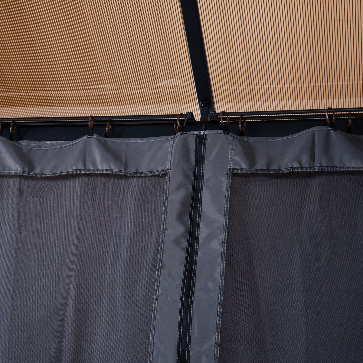 Outsunny Pavillon mit Polycarbonatdach, Vorhänge mit Fliegennetz, Alugestell, dunkelgrau, 3 x 3 m