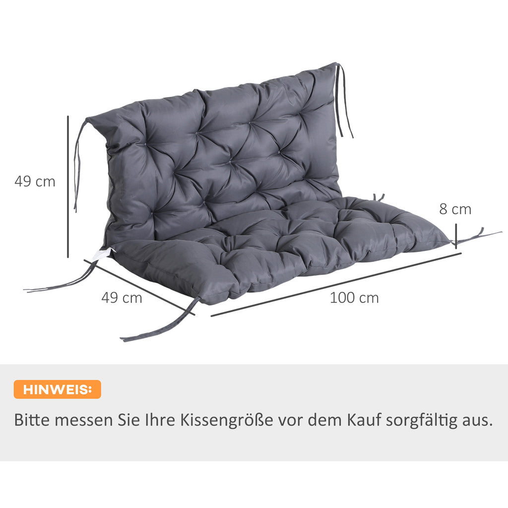 Outsunny 2 Sitzer Bankauflage 100 x 98 x 8 cm Sitzkissen mit Bändern Rückenkissen für Indoor/Outdoor Polster Auflage für Sitzbank Gartenbank Gartenmöbel Hollywoodschaukeln Dunkelgrau