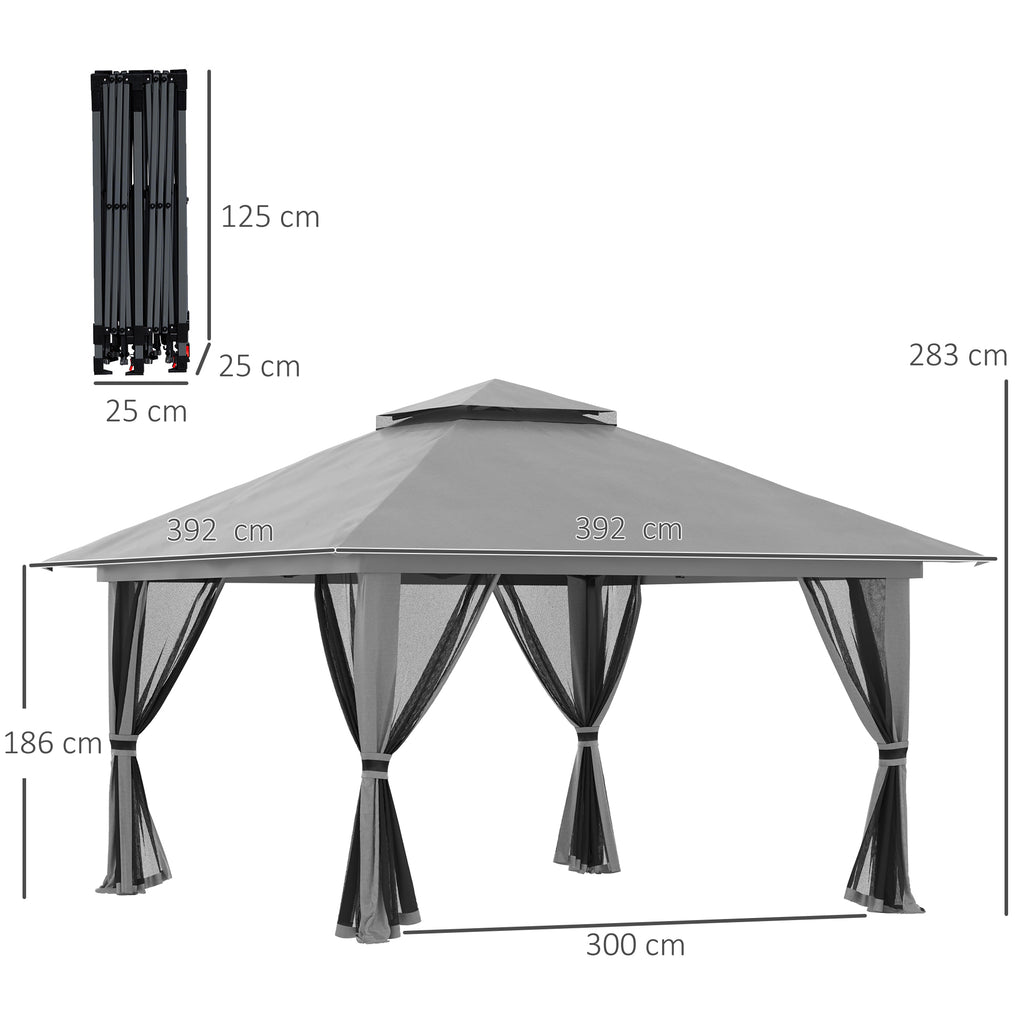 Outsunny Faltpavillon, höhenverstellbar, 4 Netzwände, Lüftungsdach, Tragetasche, Schnellaufbau, dunkelgrau, 4 x 4 x 3 m