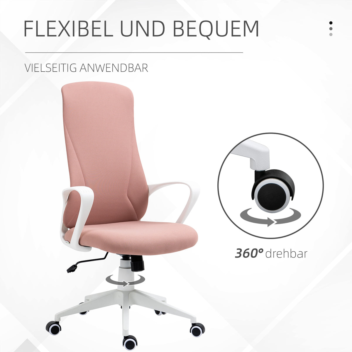 Vinsetto Bürostuhl, Computerstuhl, neigbare Rückenlehne, drehbar, höhenverstellbar, 62x56x110-119,5cm, rosa