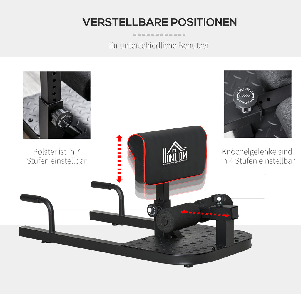 HOMCOM Sissy Squat Kniebeugentrainer Beintrainer Bauch-Gesäß-Trainer 3 in 1 Trainer verstellbar bis 120 kg Stahl Schwarz 50 x 97 x (44,5–56,5) cm