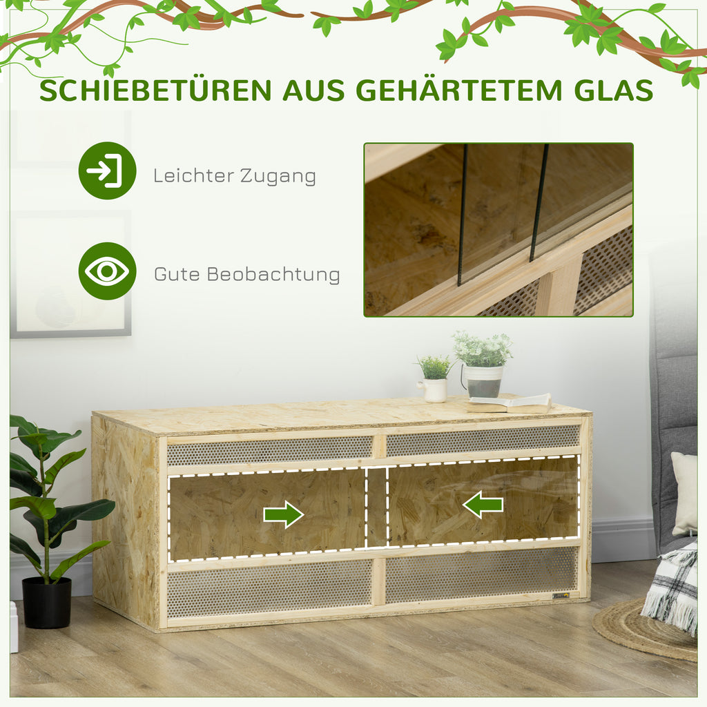 PawHut Terrarium für Reptilien/Amphibien, Glasschiebetüren, Lüftungsgitter, 120x50x50cm