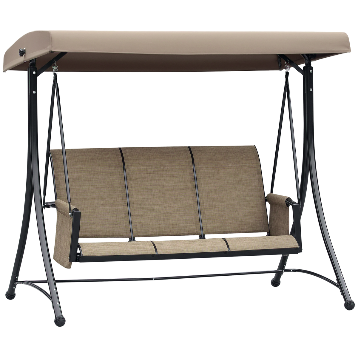 Outsunny 3-Sitzer Hollywoodschaukel, Gartenschaukel mit Sonnendach, Schaukelbank mit Ablage, Aluminium, 196 x 128 x 172 cm, Braun