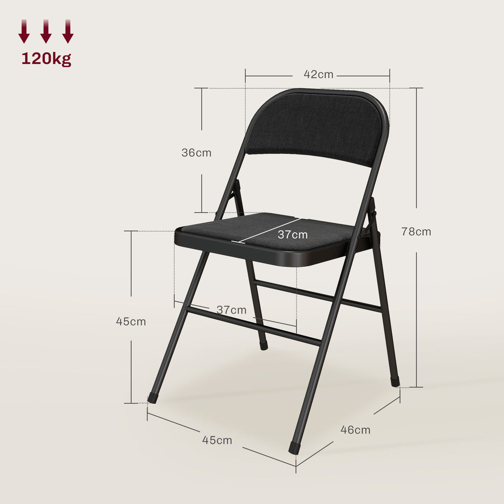 HOMCOM 4er-Set Klappstühle, Tragbare Bürostühle, Metallbeine, Faltstuhl für Büro, Empfang, Wartezimmer, Leinenoptik, Schwarz