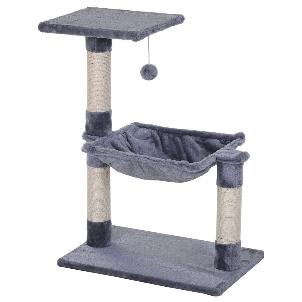 PawHut Kletterbaum Katzenbaum Kratzbaum mit Sisalsäule Plüsch-Hängematte Spanplatte Grau 50 x 36 x 70 cm