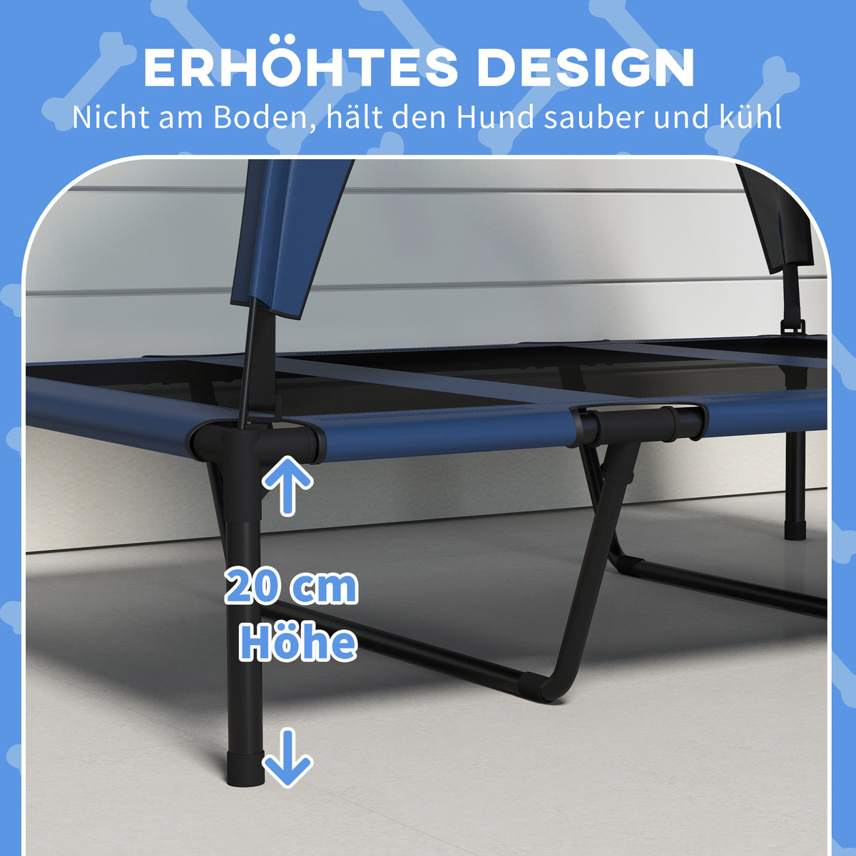 PawHut Hundebett Outdoor-Hundebett, wetterbeständig, erhöhtes Gestell, 106 x 76 x 94 cm, Dunkelblau