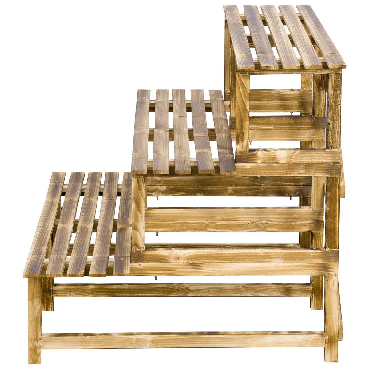 Outsunny Pflanzentreppe, Blumentreppe, Blumenregal, Pflanzregal, Blumenständer, 3 Stufen, Tannenholz, 100 x 80 x 78cm
