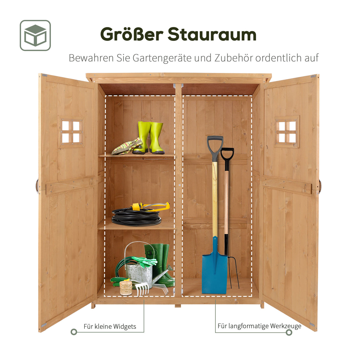 Outsunny Gartenschrank Holz Geräteschuppen Gerätehaus Geräteschrank Pultdach Garten Natur 127,5x50x164cm