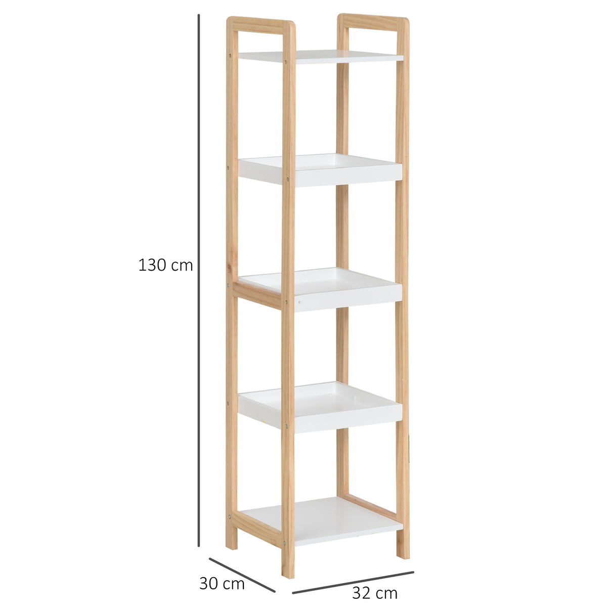 HOMCOM® Badregal Standregal Lagerregal Küchenregal 5 Ablagen Bambus + MDF 32 x 30 x 130 cm