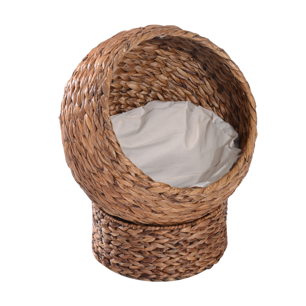 PawHut Rattan Katzenkorb Katzenhöhle Katzenhütte Katzenbett mit Kissen Haustierbett Wasserhyazinthe Braun 50 x 42 x 60 cm