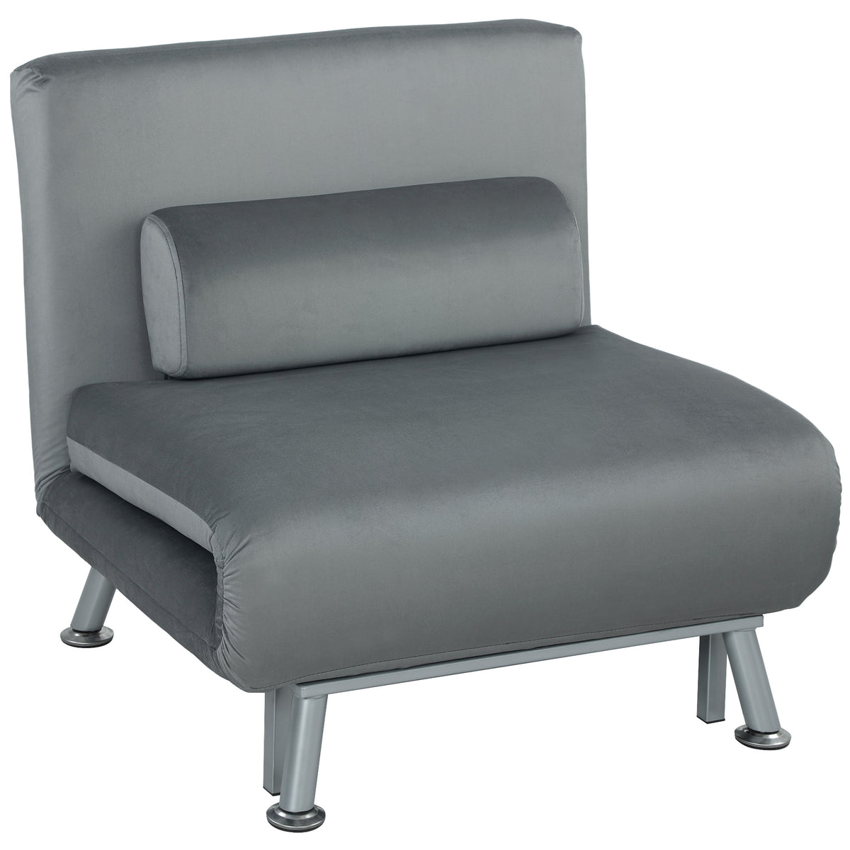 HOMCOM Klappsessel mit Bettfunktion, klappbarer Relaxsessel in Samtoptik, Verstellbare Rückenlehne, 75 x 70 x 75 cm, Grau