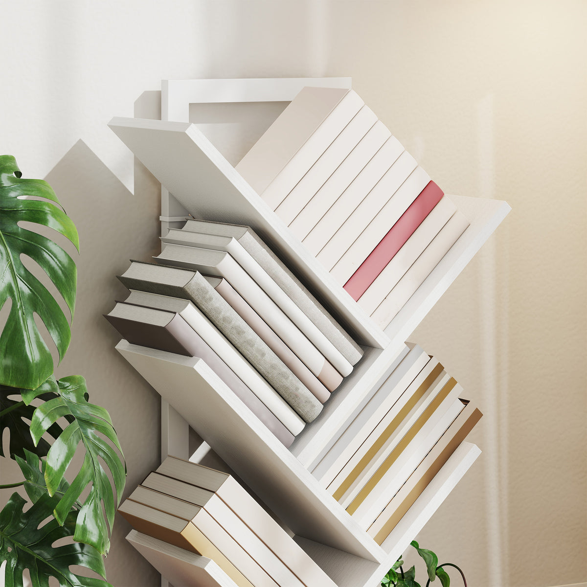 HOMCOM Bücherregal in Baumform mit 9 Regalen und Anti-Kipp-System für Wohnzimmer, Schlafzimmer 50x24x136 cm Weiß