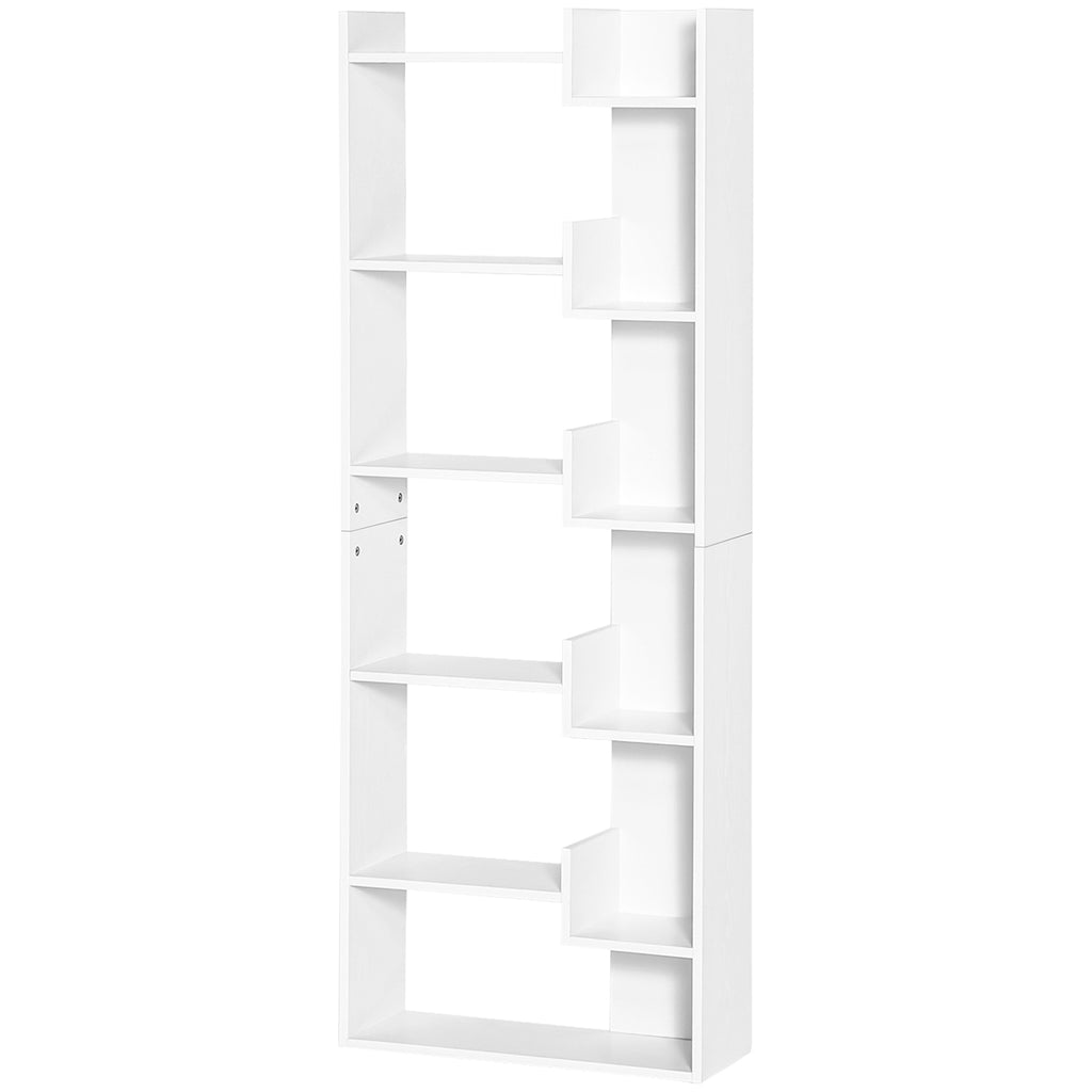 HOMCOM Bücherregal, 6-stufiges Aufbewahrungsregal, unregelmäßiges Design, für Wohnzimmer, Schlafzimmer, Büro, 60x21x162,5 cm, weiß