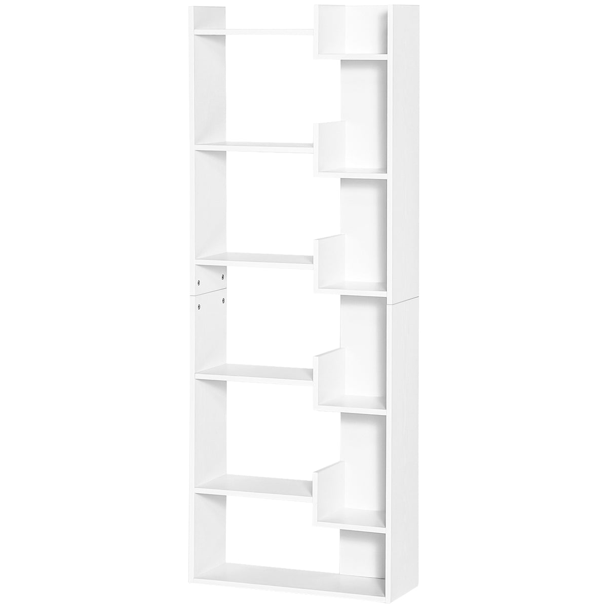 HOMCOM Bücherregal, 6-stufiges Aufbewahrungsregal, unregelmäßiges Design, für Wohnzimmer, Schlafzimmer, Büro, 60x21x162,5 cm, weiß