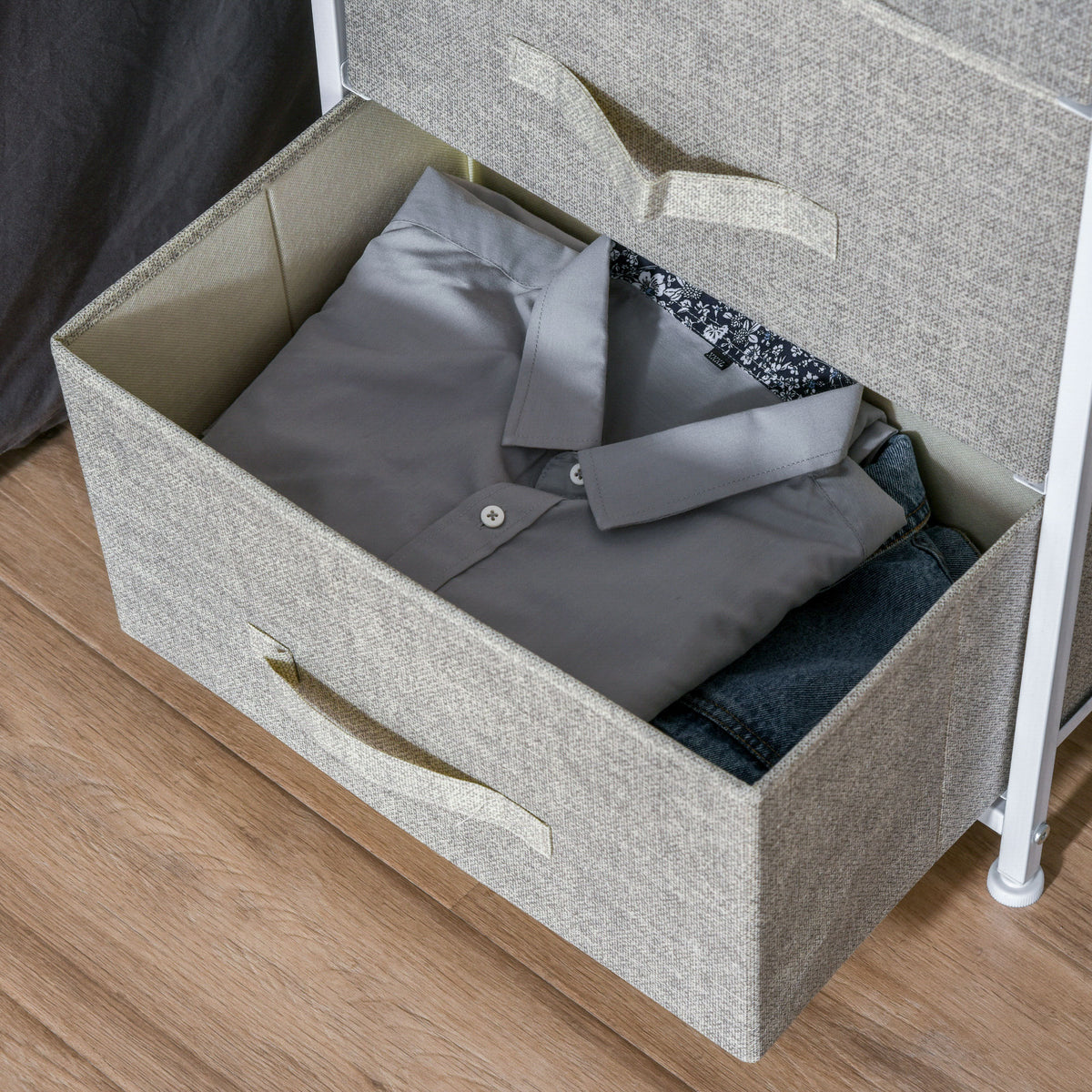 HOMCOM Moderne Schubladenkommode mit 3 Schubladen aus Stoff, Stahlrahmen und Spanplatte, 45 x 30 x 71 cm, Grau