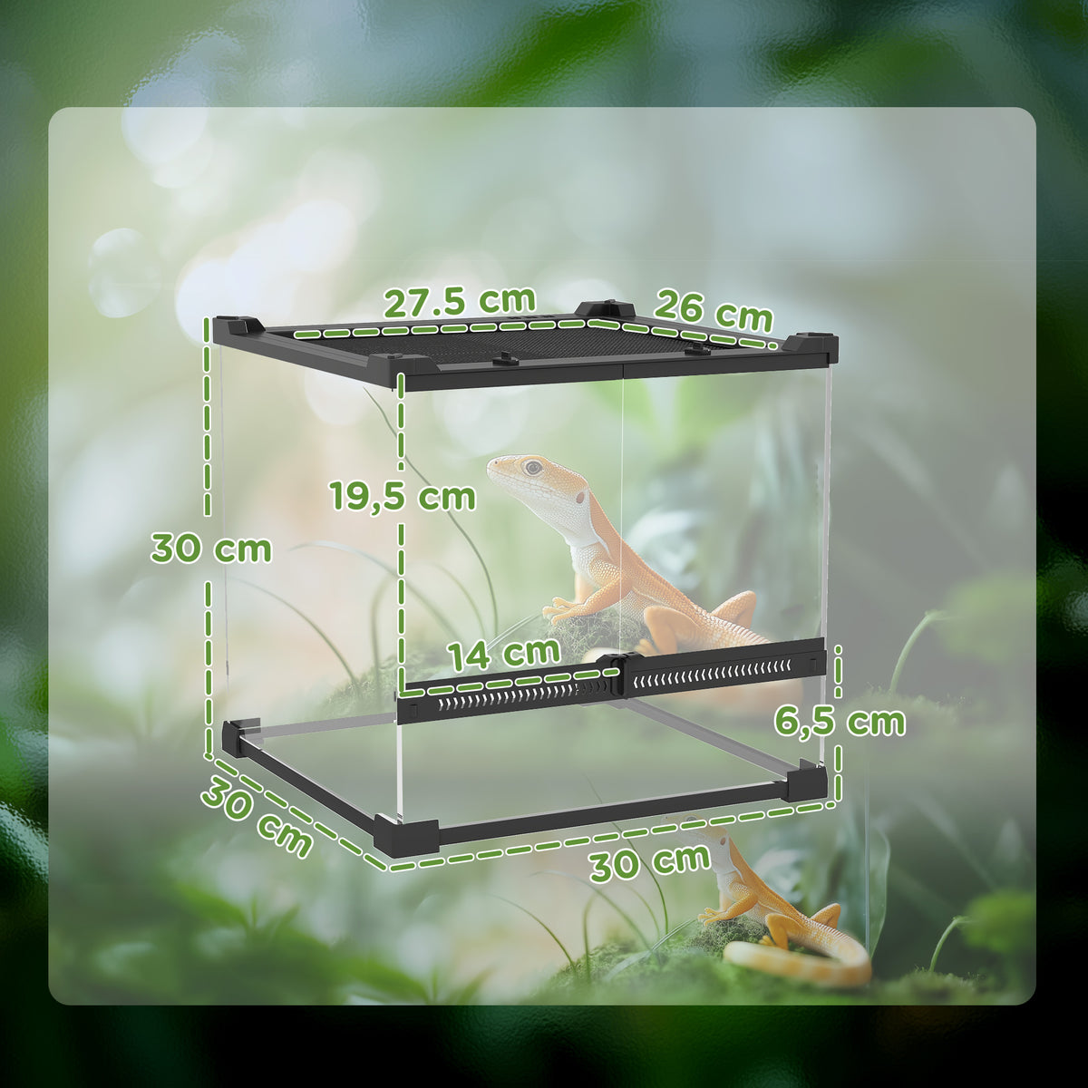 PawHut Glas-Terrarium für Reptilien, erhöhter & wasserdichter Boden, Knopfschloss