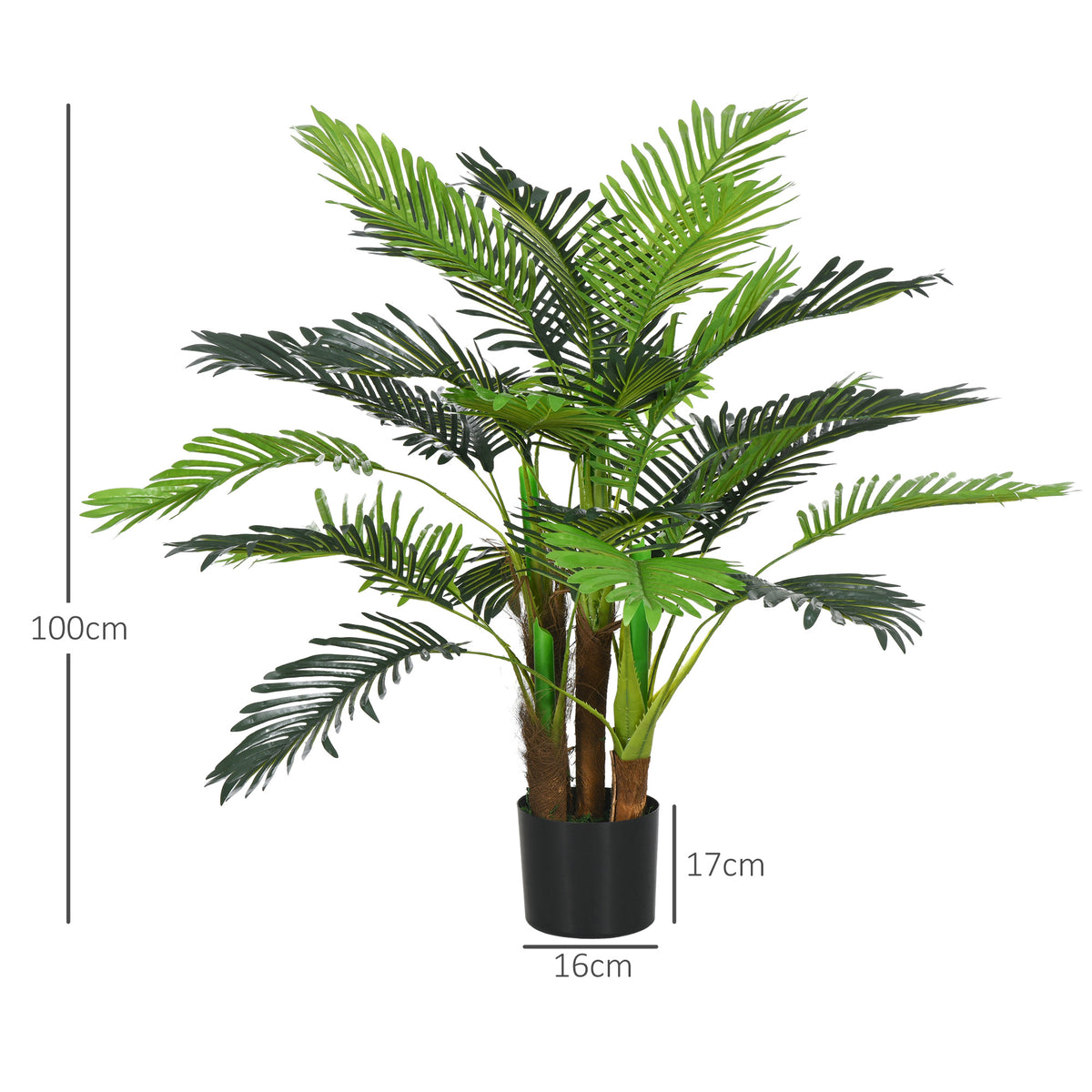 HOMCOM Künstliche Palme, 1 m, realistische Zweige, Dekorationspflanze, Kunststoff, mit Topf, Braun+Grün