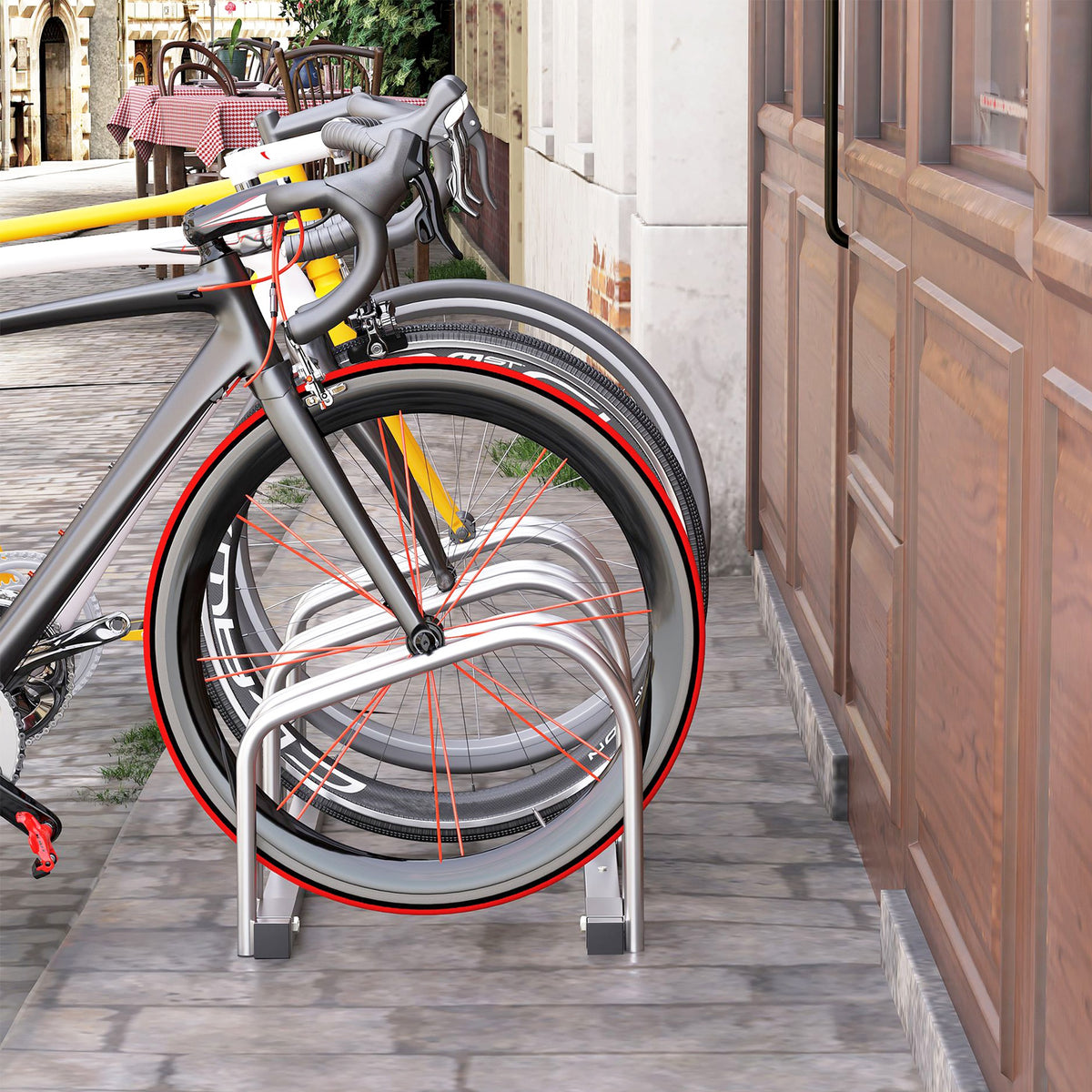 HOMCOM Fahrradständer Parken für 3 Fahrräder aus Stahl, 76x33x27 cm, Silber
