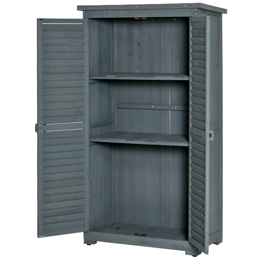 Outsunny Gartenschrank Holz Gerätehaus Geräteschuppen Geräteschrank Holzhütte Pultdach Bitumenpappe Lamellentüren Grau 87 x 46,5 x 160 cm