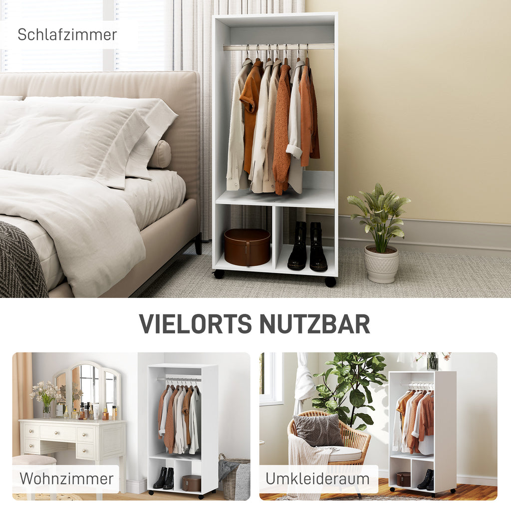 HOMCOM Kleiderschrank Garderobe,60 cm x 40 cm x 127 cm, 1 Kleiderstange, 2 Regale, Weiß