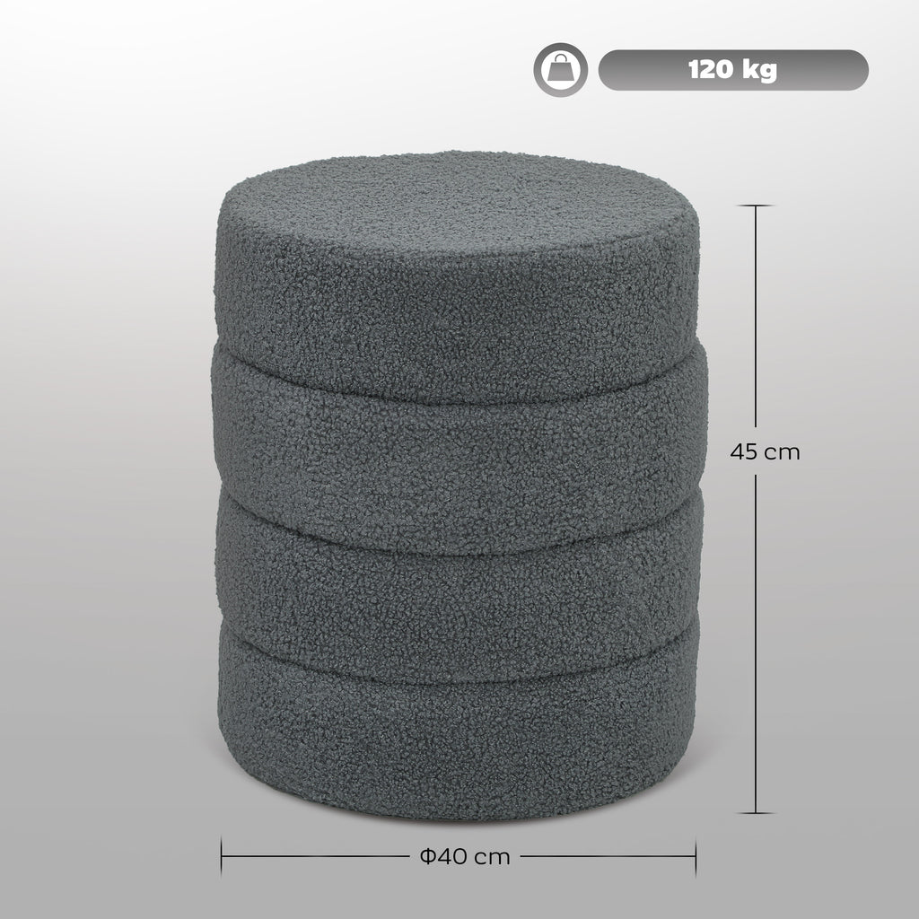 HOMCOM Hocker, rund, Teddyfleece, Metallgestell, bis 120kg, Φ40x45H cm, Dunkelgrau