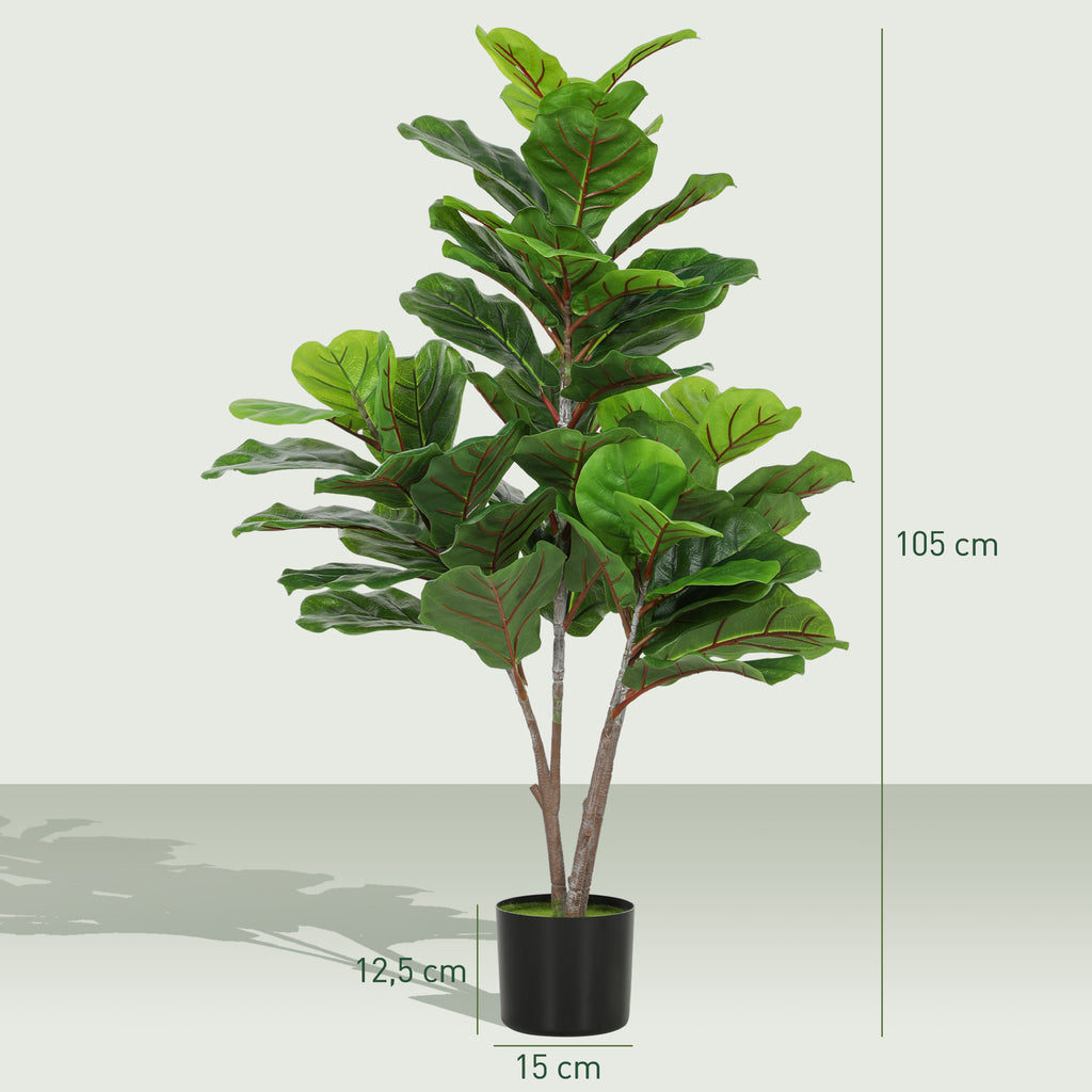 HOMCOM Künstliche Geigen-Feigenbaum 110cm Kunstpflanze, Plastik Künstliche Pflanzen im Topf, Dekoration Geschenk