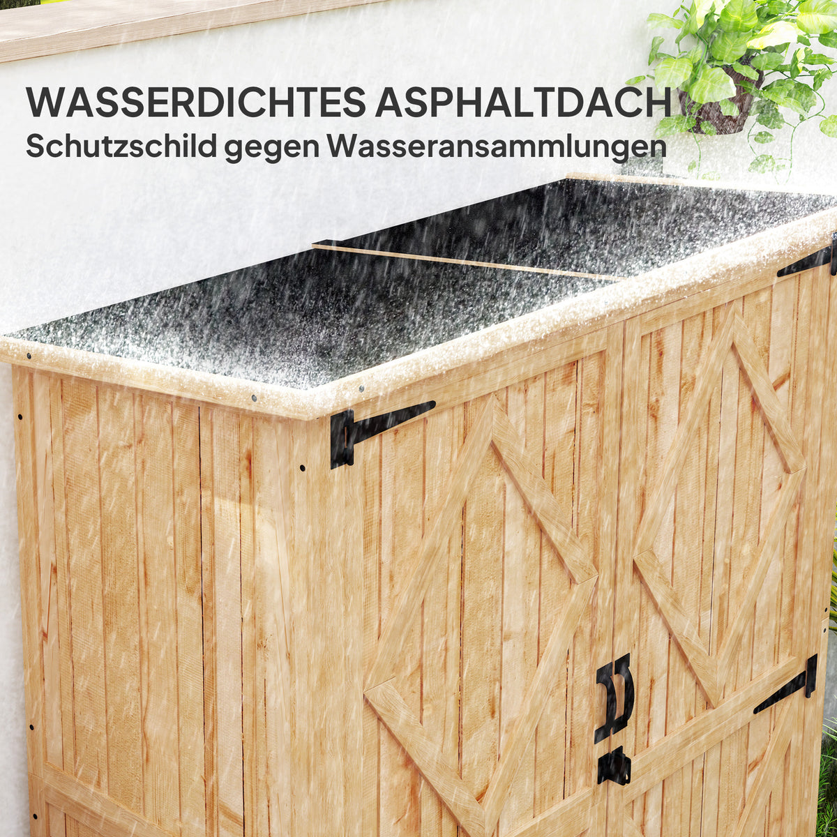 Outsunny Gartenlagerschuppen, Holzschuppen für Werkzeug und Gartengeräte, Asphalt-Dach, Doppeltüren, Fichtenholz, Hellbraun