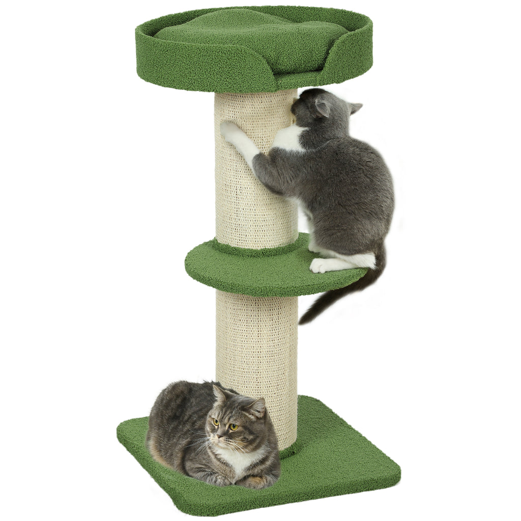 PawHut Katzenbaum  91cm Spielbaum mit Katzenbett, Plattform Lammwolle Grün