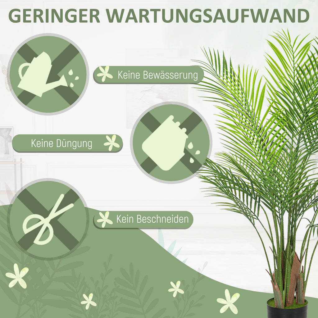 HOMCOM Künstliche Palme groß 120cm Kunstpflanze, Plastik Künstliche Pflanzen im Topf für Wohnzimmer Büro