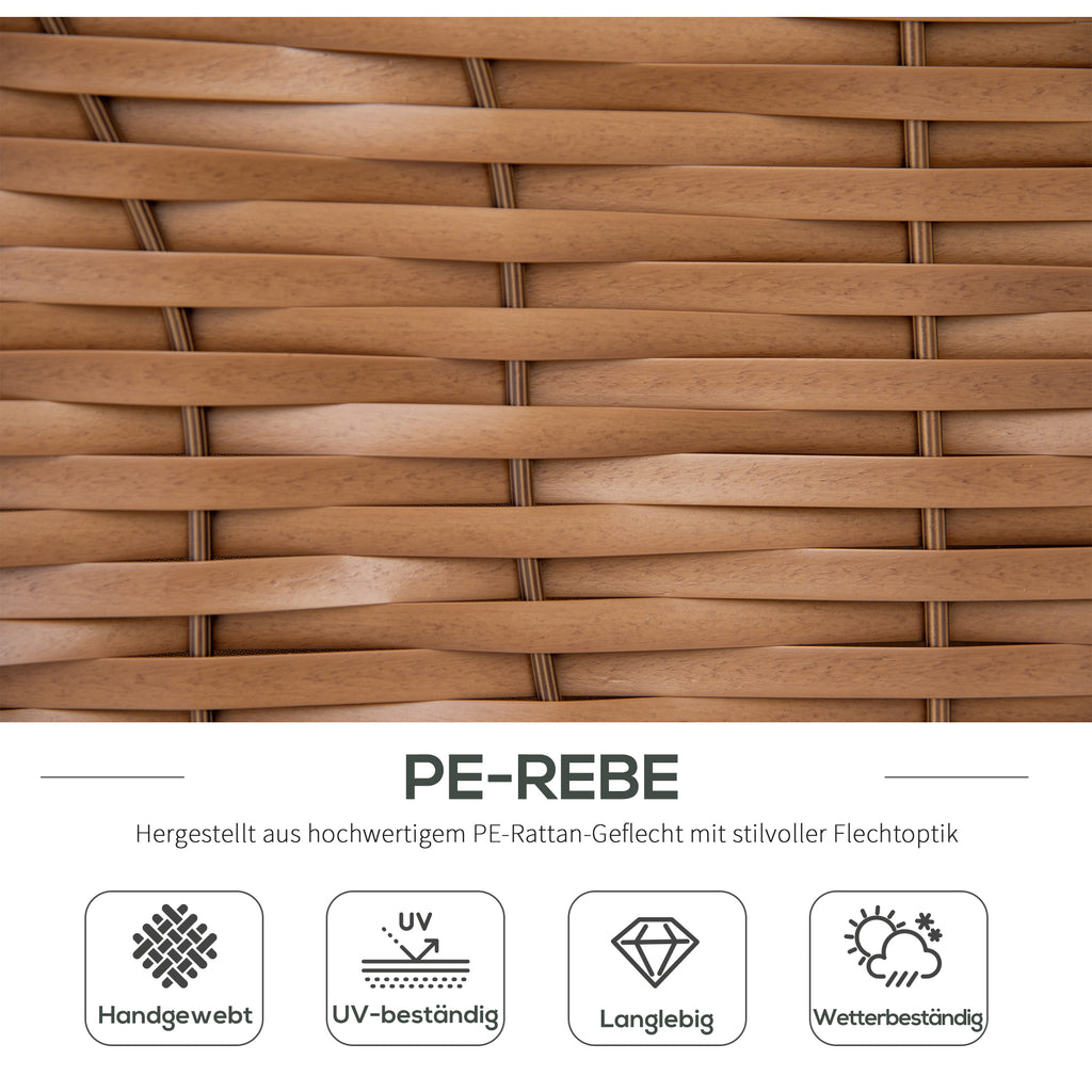 Outsunny Strandkorb 3-Sitzer Sonnenliege mit Dach 2 Klapptischen Fußstütze Chaiselongue 5-stufige Rückenlehne XXL Polyrattan Natur 150 x 79 x 160 cm