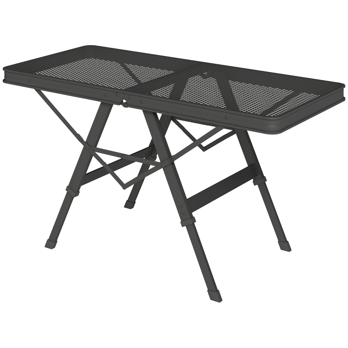 Outsunny Campingtisch höhenverstellbar Klapptisch mit Metallgitter Klappbar aus Aluminium
