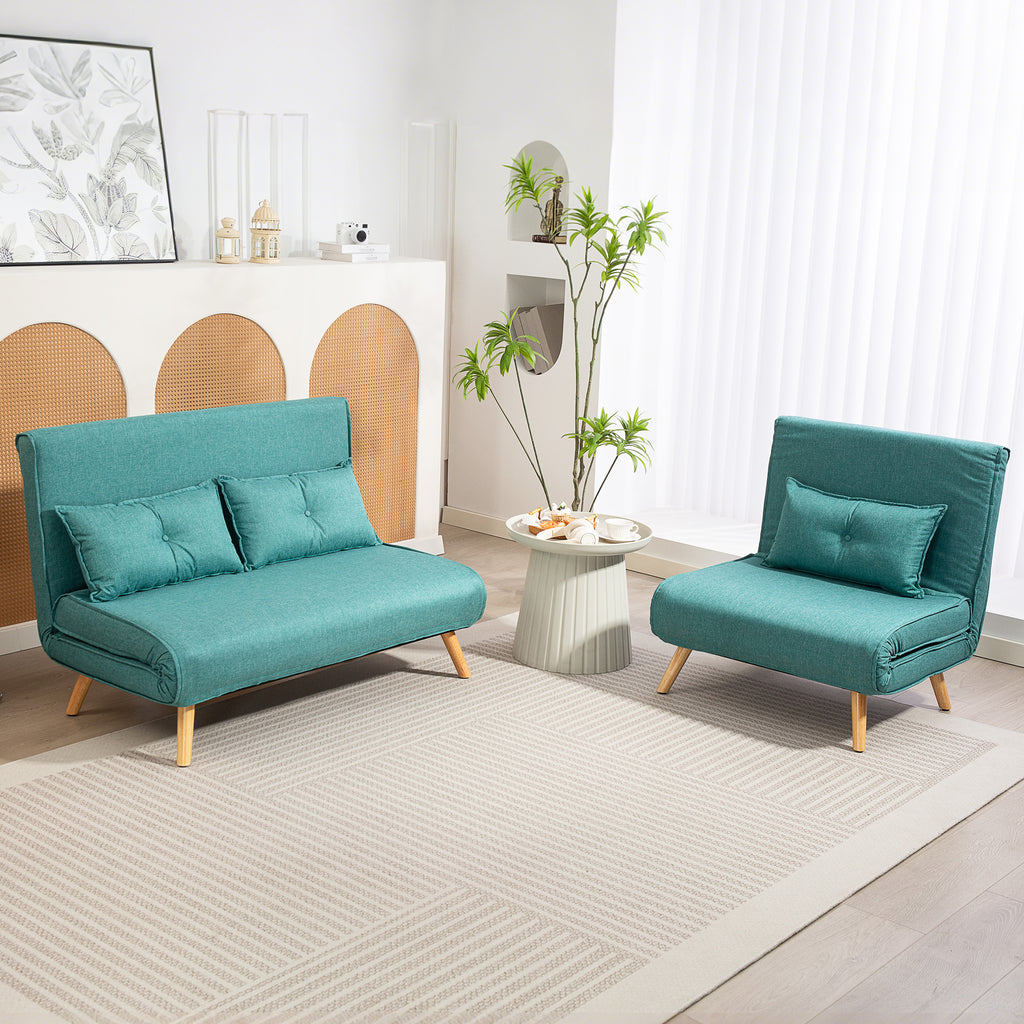 HOMCOM Einzelsessel Schlafcouch Klick-Klack 4 in 1 mit verstellbarer Rückenlehne in 5 Positionen, inkl. Kissen, Grün