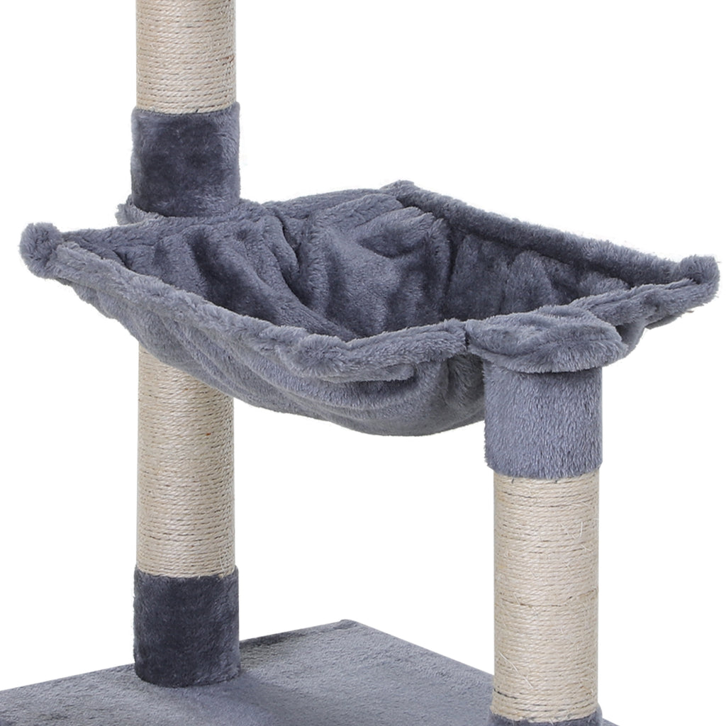 PawHut Kletterbaum Katzenbaum Kratzbaum mit Sisalsäule Plüsch-Hängematte Spanplatte Grau 50 x 36 x 70 cm