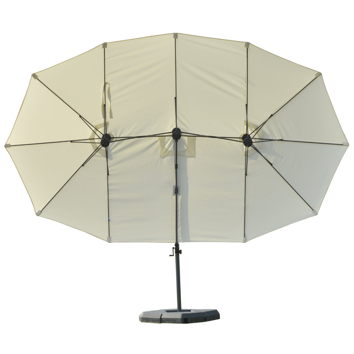 Outsunny Doppelsonnenschirm Ampelschirm Doppelschirm mit Kurbel Verstellbarer Gartenschirm Sonnenschutz Metall Cremeweiß 440 x 270 x 250 cm