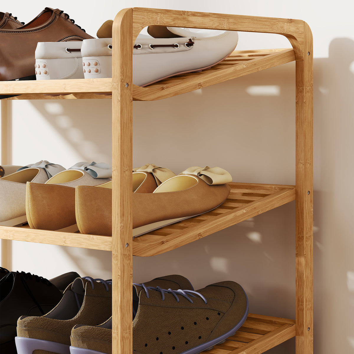 HOMCOM Bambusregal, Schuhregal, Flurregal, 3-stufiges Design, 30 kg Belastbarkeit, Holz