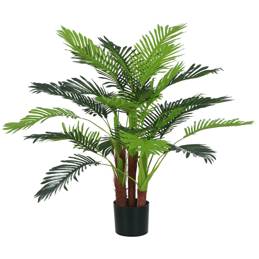 HOMCOM Künstliche Palme, 1 m, realistische Zweige, Dekorationspflanze, Kunststoff, mit Topf, Braun+Grün