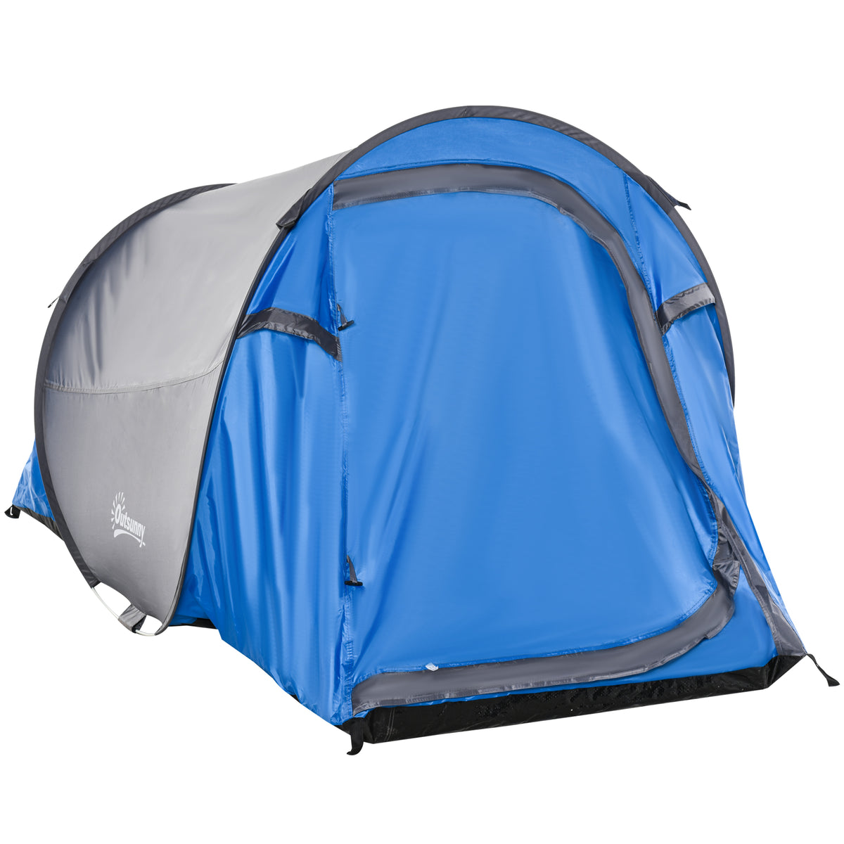 Outsunny Pop-up Campingzelt - 2-Personen Campingzelt - 1 Tür + 2 Fenster - Abmessungen 2,2L x 1,08B x 1,1H m - Fiberglas Polyester Blau Grau