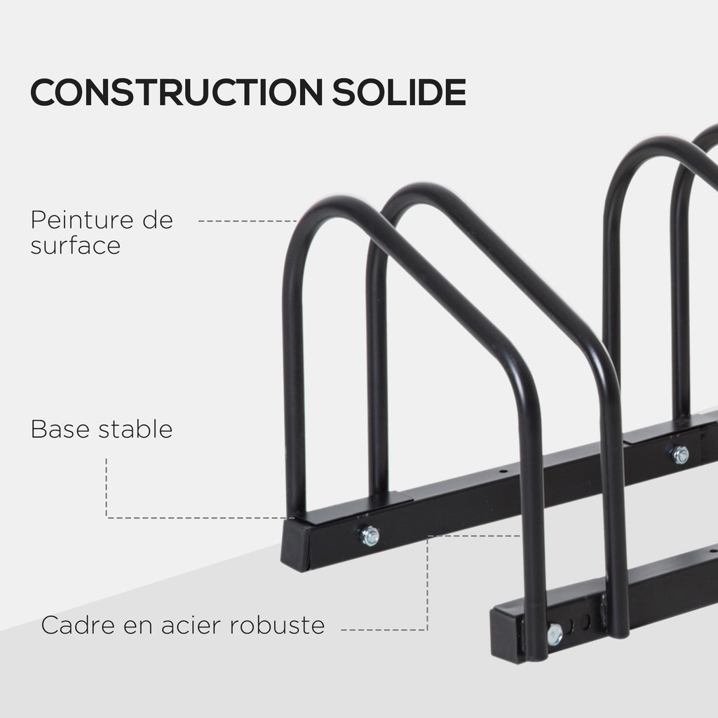 HOMCOM Fahrradständer für 3 Fahrräder, Abmessungen 76L x 33B x 27H cm, Stahl Schwarz