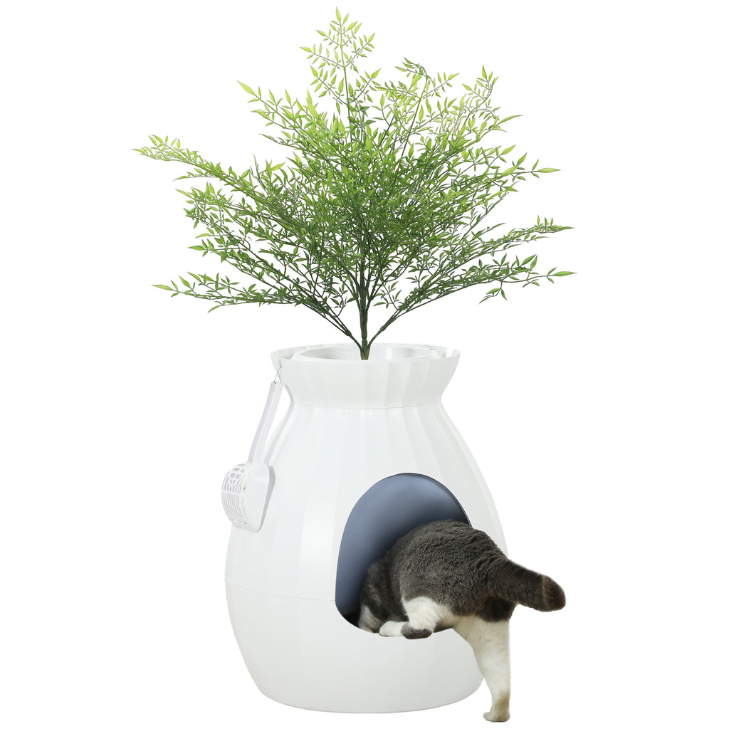 PawHut Katzentoilette mit Geruchsstop in Vasenform mit Schaufel, aus ABS und Edelstahl, 50x48,5x58,7 cm, Weiß