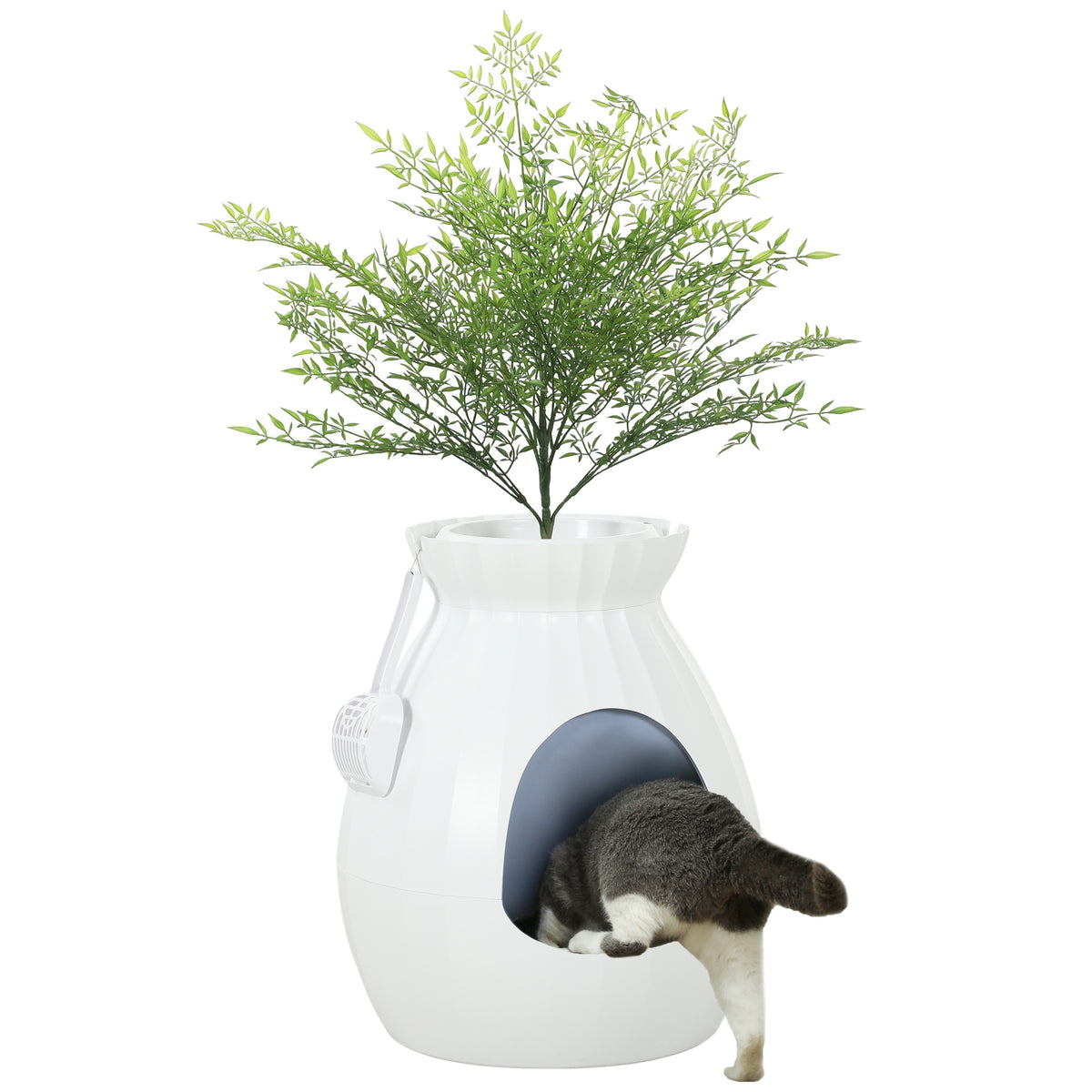 PawHut Katzentoilette mit Geruchsstop in Vasenform mit Schaufel, aus ABS und Edelstahl, 50x48,5x58,7 cm, Weiß