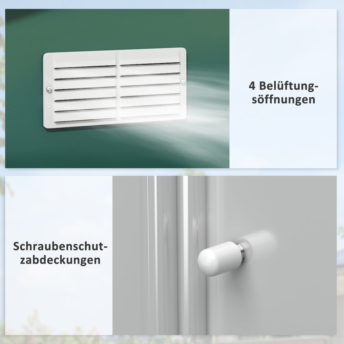 Outsunny Geräteschuppen, Wetterfestes Gartenhaus für Gartengeräte, mit Belüftungsfenstern, Schiebetüren, Stahl, Dunkelgrün