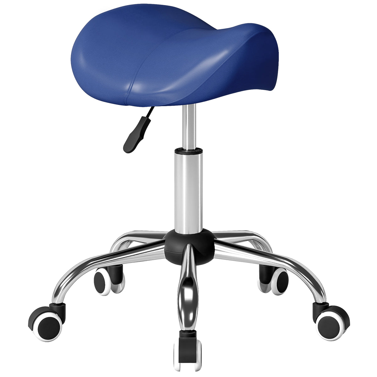 HOMCOM Rollhocker, Arbeitsstuhl mit höhenverstellbarer 49-61 cm und ergonomischem Sattel, 52x53x49-61cm, blau