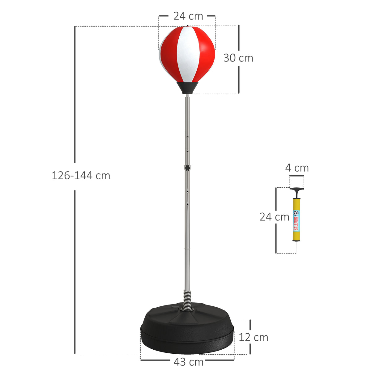 HOMCOM Standboxsack Punching Ball Standboxsack höhenverstellbar 126-144 cm mit Handschuhen, Pumpe und Standfuß