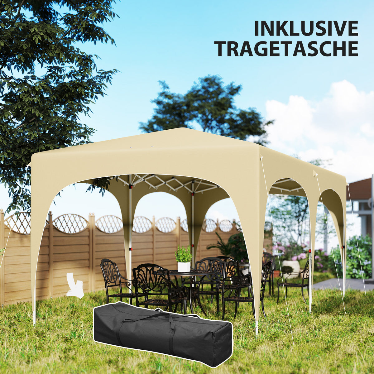 Outsunny 3 x 6 m Pop-up Pavillon mit Seitenwänden, UPF50+ höhenverstellbares Gartenzelt mit Tragetasche und Sandsäcken