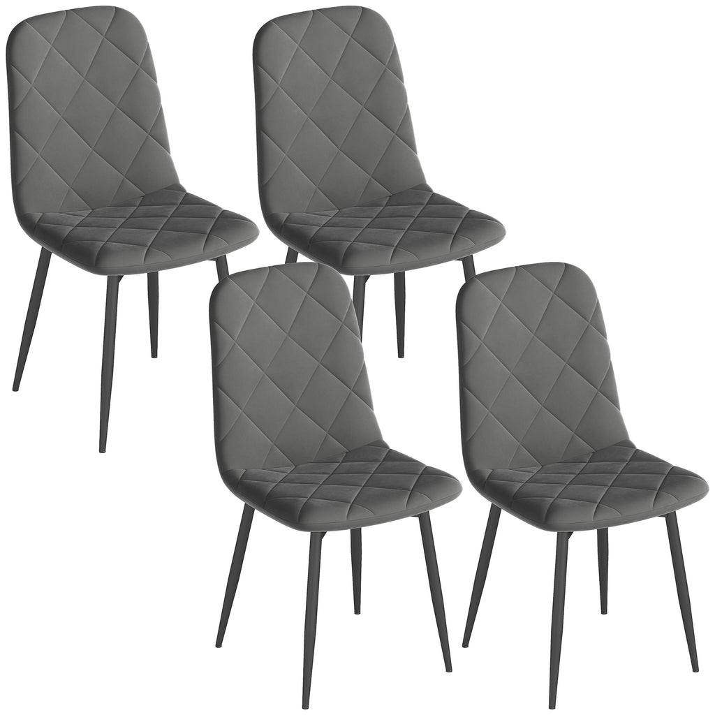 HOMCOM Esszimmerstühle, 4er-Set Küchenstühle mit Rückenlehne, Samtoptik, Polsterstühle mit Metallbeinen, für Esstisch, Grau
